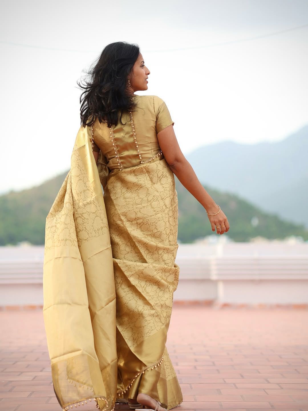 Twirling Golden Soft Tissue Silk Saree With Resonant Blouse Piece