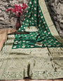 Blissful Dark Green Soft Silk Saree With Magnetic Blouse Piece