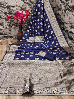 Smashing Navy Blue Soft Silk Saree With Surreptitious Blouse Piece