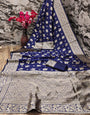 Smashing Navy Blue Soft Silk Saree With Surreptitious Blouse Piece
