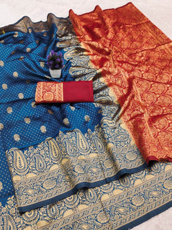 Lovely Blue Soft Silk Saree With Vibrant Blouse Piece