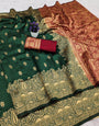 Prominent Dark Green Soft Silk Saree With Eye-catching Blouse Piece
