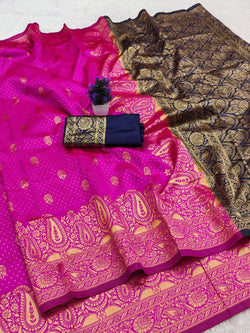 Ethnic Dark Pink Soft Silk Saree With Imaginative Blouse Piece