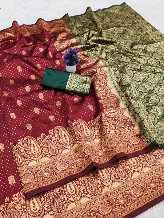 Impressive Maroon Soft Silk Saree With Phenomenal Blouse Piece