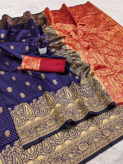 Opulent Navy Blue Soft Silk Saree With Eclat Blouse Piece