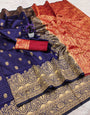 Opulent Navy Blue Soft Silk Saree With Eclat Blouse Piece