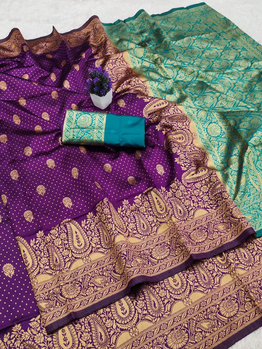 Outstanding Purple Soft Silk Saree With Elegant Blouse Piece