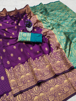 Outstanding Purple Soft Silk Saree With Elegant Blouse Piece