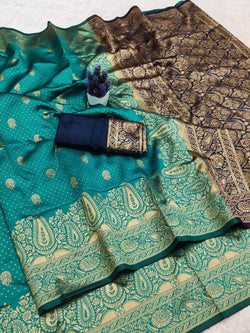 Mesmeric Rama Soft Silk Saree With Enthralling Blouse Piece