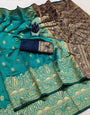 Mesmeric Rama Soft Silk Saree With Enthralling Blouse Piece