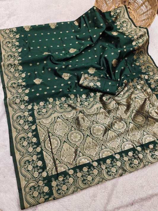 Palimpsest Dark Green Soft Silk Saree With Sumptuous Blouse Piece