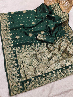 Palimpsest Dark Green Soft Silk Saree With Sumptuous Blouse Piece