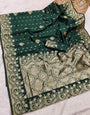 Palimpsest Dark Green Soft Silk Saree With Sumptuous Blouse Piece