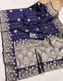 Ebullience Navy Blue Soft Silk Saree With Sempiternal Blouse Piece