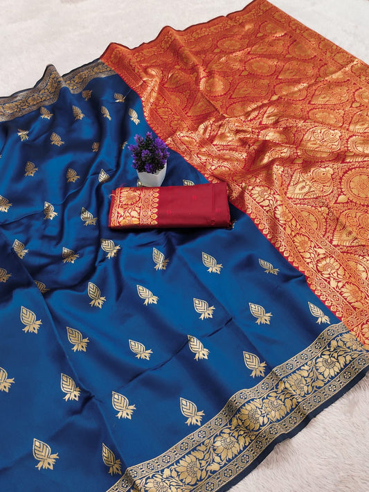 Unique Navy Blue Soft Silk Saree With Aplomb Blouse Piece