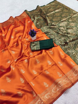 Mellifluous Orange Soft Silk Saree With Supernal Blouse Piece
