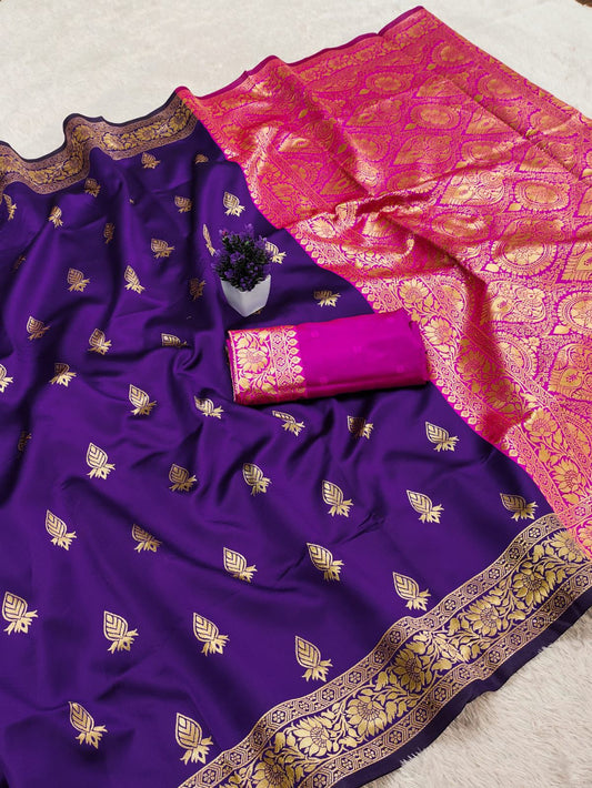 Pleasant Purple Soft Silk Saree With Brood Blouse Piece