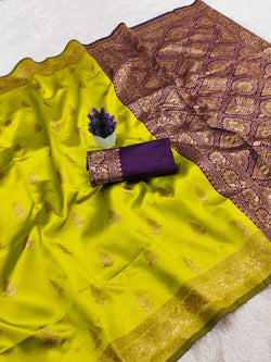 Smart Yellow Soft Silk Saree With Scintillating Blouse Piece