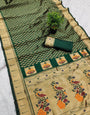 Most Flattering Dark Green Paithani Silk Saree With Ravishing Blouse Piece