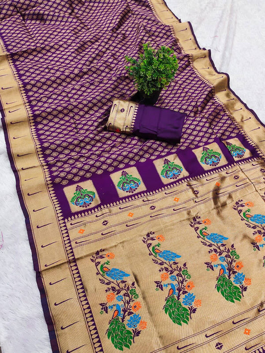 Adoring Purple Paithani Silk Saree With Bewitching Blouse Piece