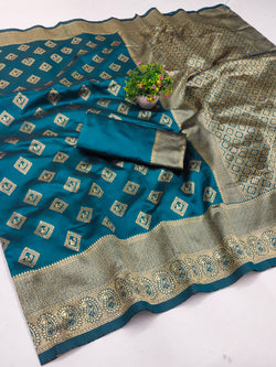 Rhapsody Firozi Soft Silk Saree With Fairytale Blouse Piece