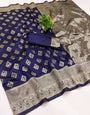 Profuse Navy Blue Soft Silk Saree With Splendorous Blouse Piece