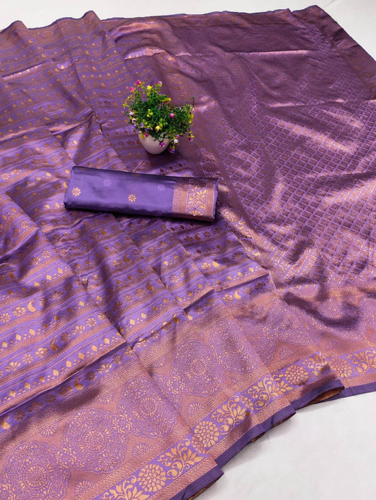 Conflate Lavender Soft Silk Saree With Refreshing Blouse Piece
