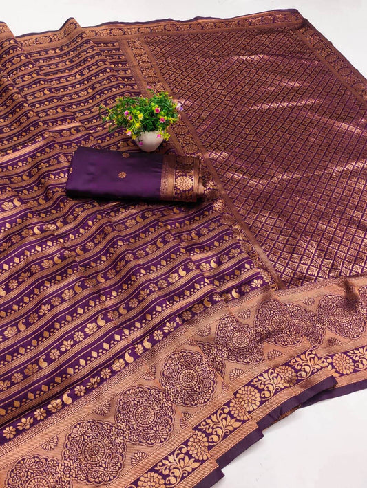 Staring Purple Soft Silk Saree With Opulent Blouse Piece