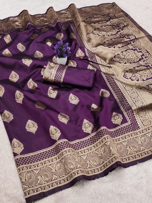 Ailurophile Purple Soft Silk Saree With Gleaming Blouse Piece