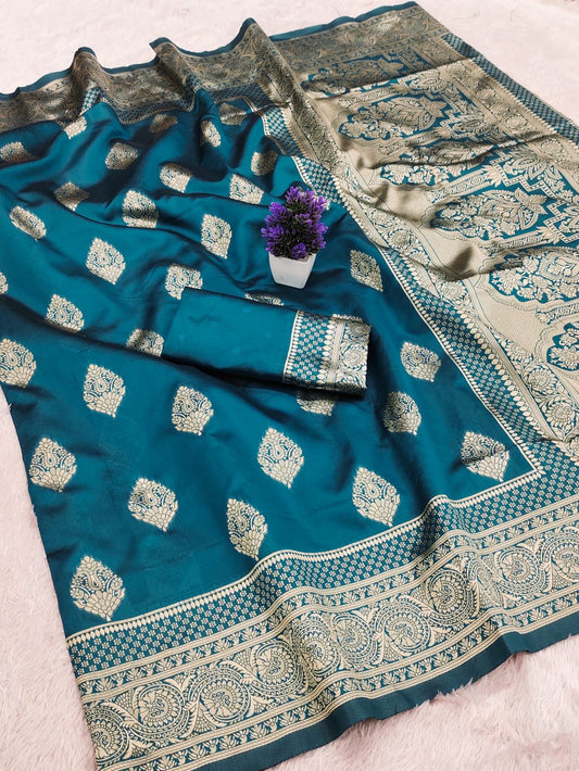 Improbable Rama Soft Silk Saree With Ratatouille Blouse Piece