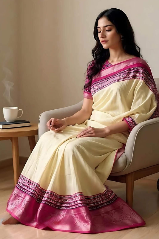 Traditional Beige Digital Printed Dola Silk Saree With Bewitching Blouse Piece