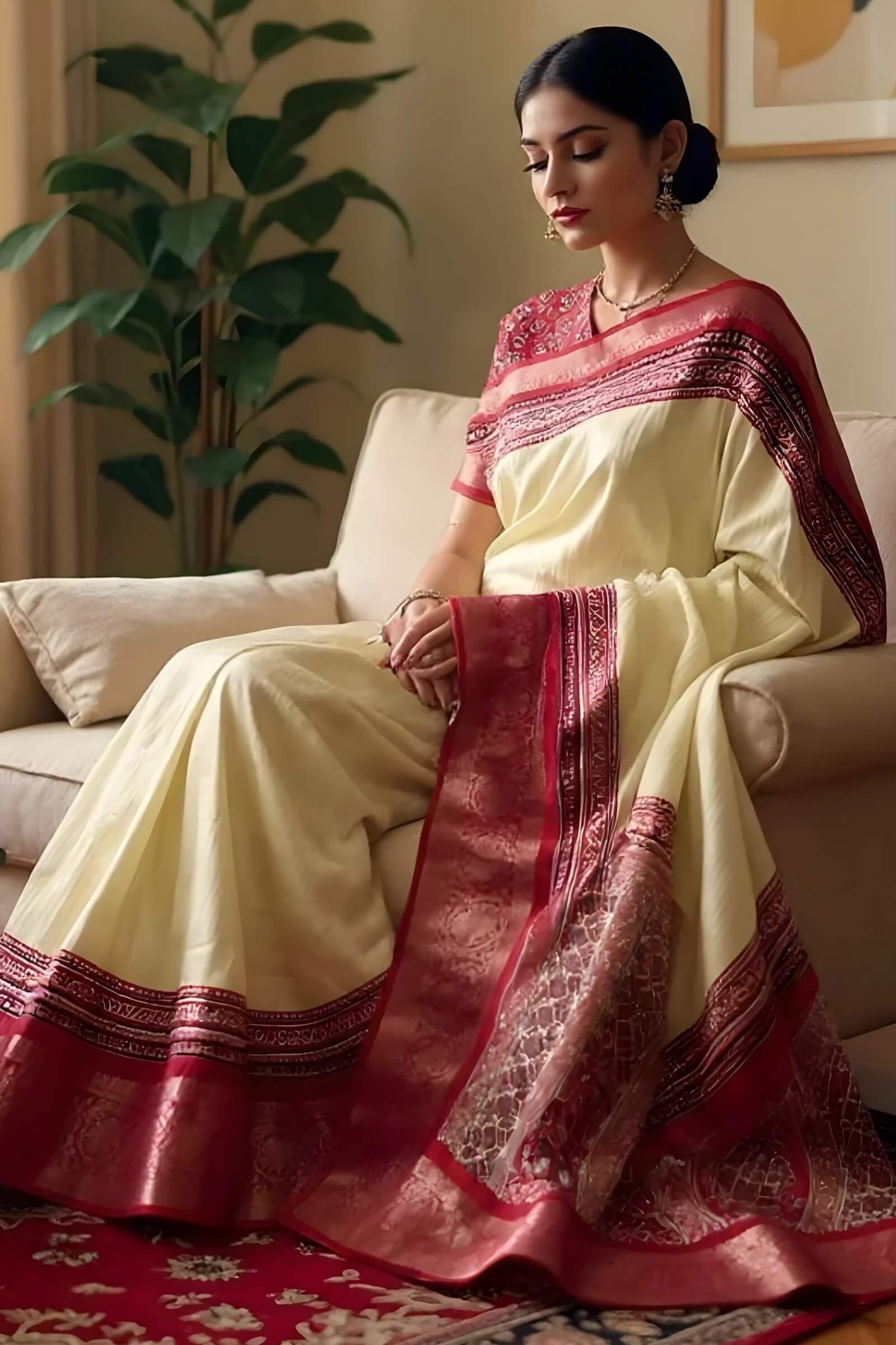 Beauteous Beige Digital Printed Dola Silk Saree With Beautiful Blouse Piece