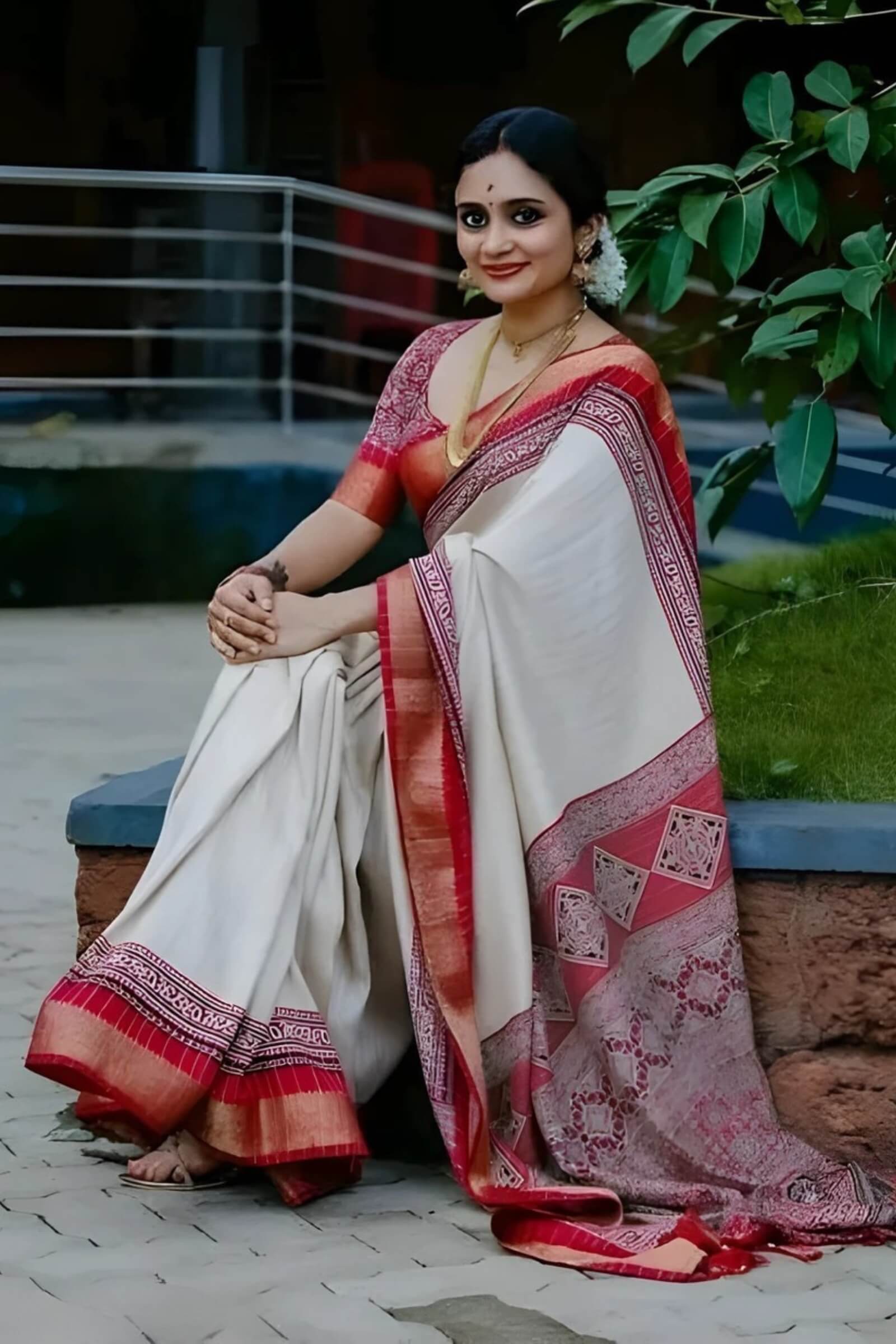 Beauteous Beige Digital Printed Dola Silk Saree With Beautiful Blouse Piece