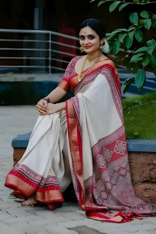 Beauteous Beige Digital Printed Dola Silk Saree With Beautiful Blouse Piece