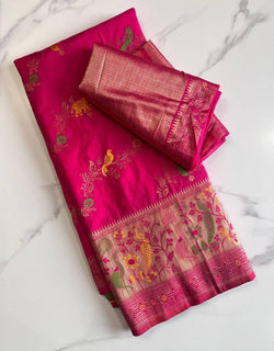 Precious Dark Pink Soft Banarasi Silk Saree With Adorable Blouse Piece