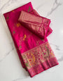 Precious Dark Pink Soft Banarasi Silk Saree With Adorable Blouse Piece