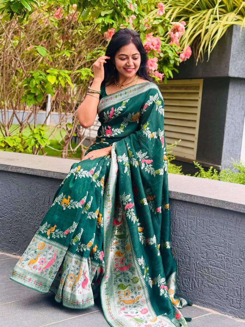 Allure Green Soft Banarasi Silk Saree With Angelic Blouse Piece