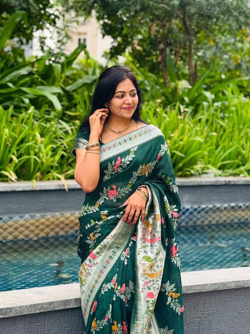 Allure Green Soft Banarasi Silk Saree With Angelic Blouse Piece