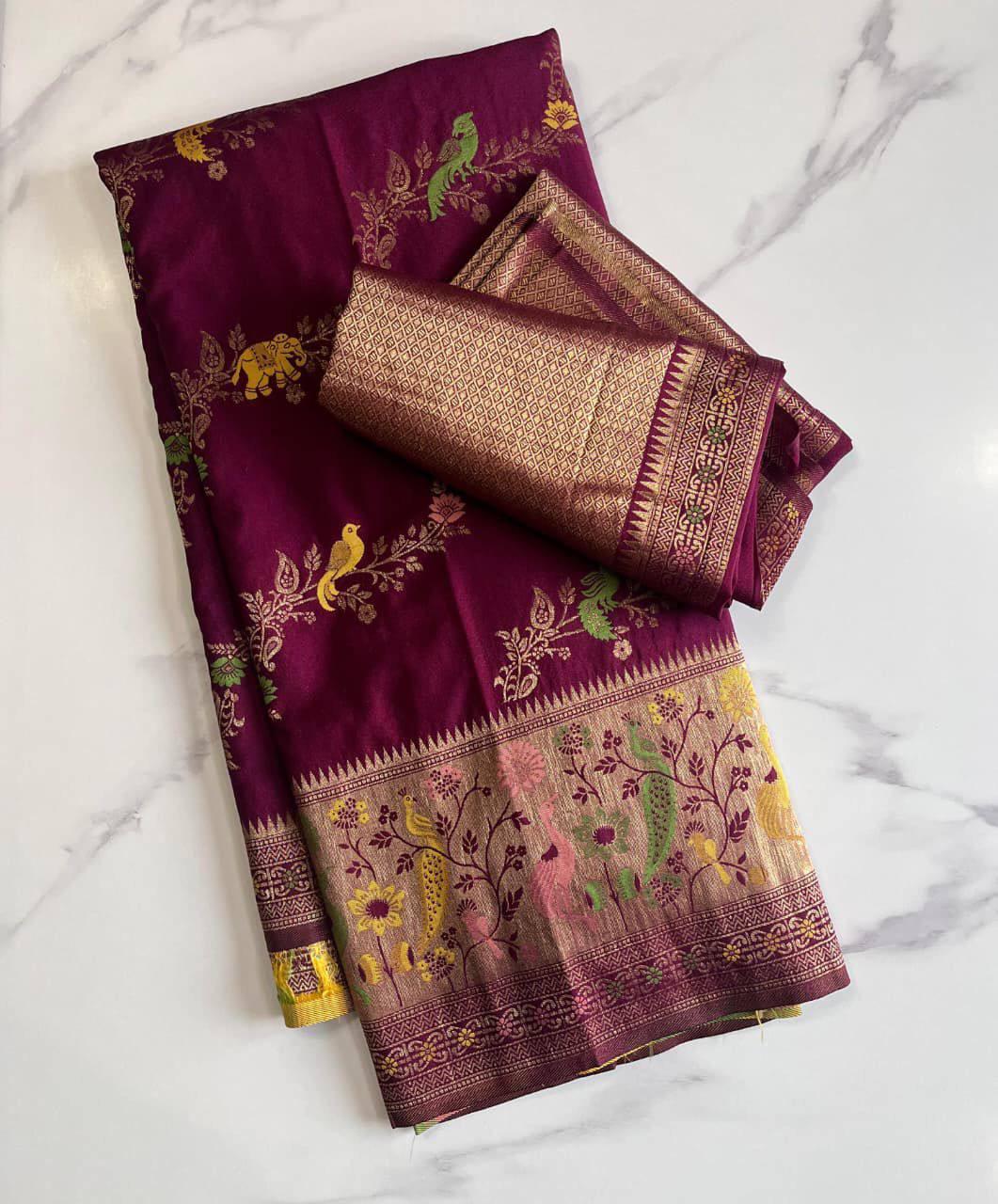 Gleaming Purple Soft Banarasi Silk Saree With Pulsating Blouse Piece