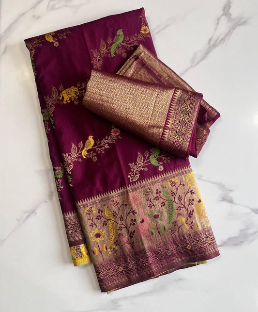 Gleaming Purple Soft Banarasi Silk Saree With Pulsating Blouse Piece