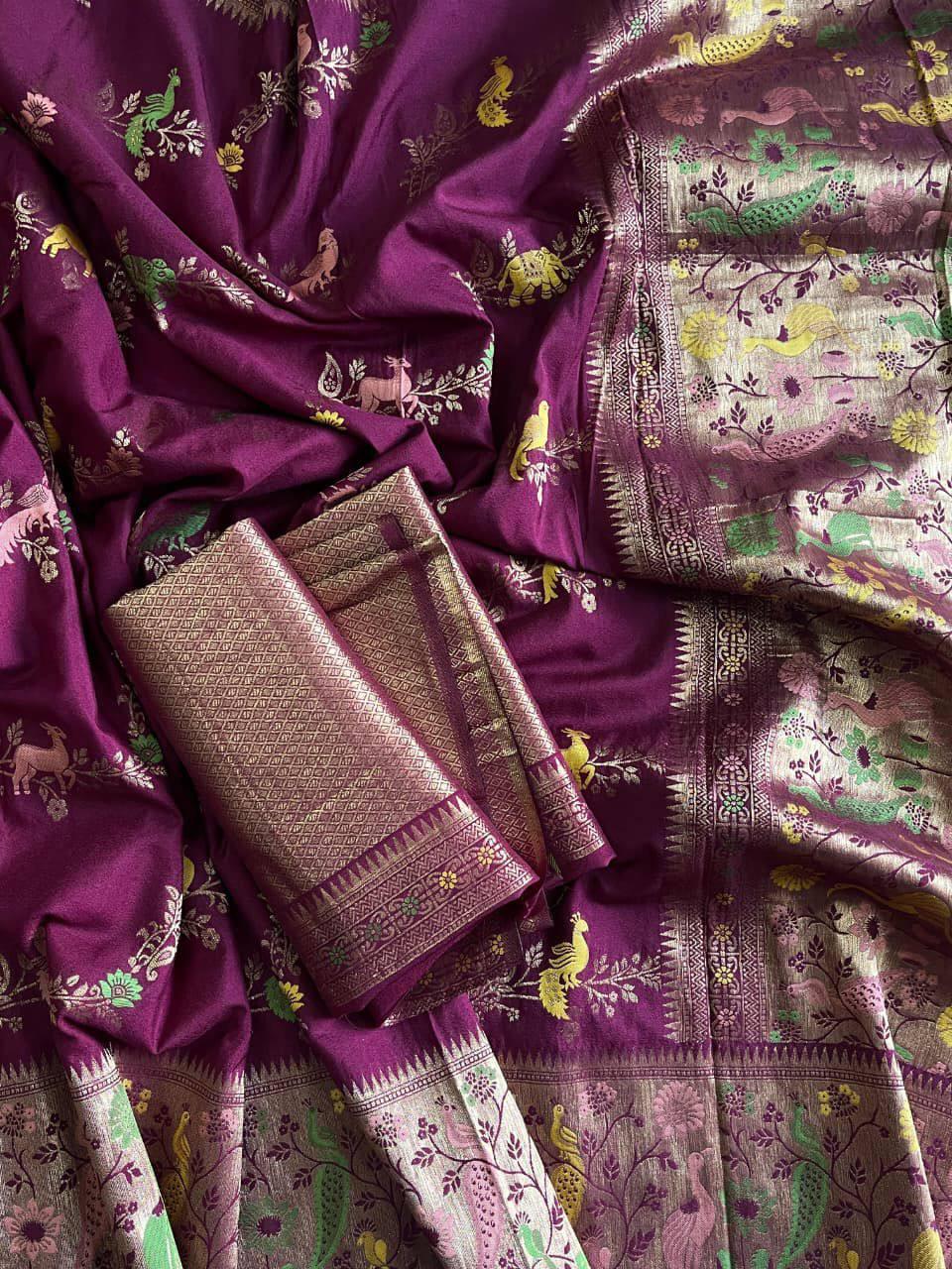 Gleaming Purple Soft Banarasi Silk Saree With Pulsating Blouse Piece