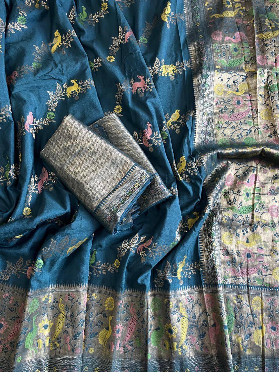 Scintilla Rama Soft Banarasi Silk Saree With Desirable Blouse Piece