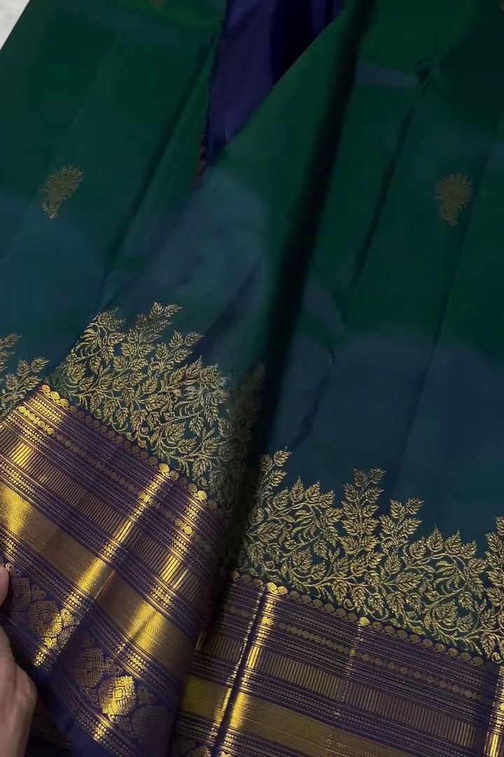 Majestic Rama Soft Banarasi Silk Saree With Ethnic Blouse Piece