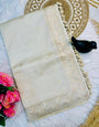 Ethereal Off White Embroidery Work Tussar Silk Saree With Adoring Blouse Piece