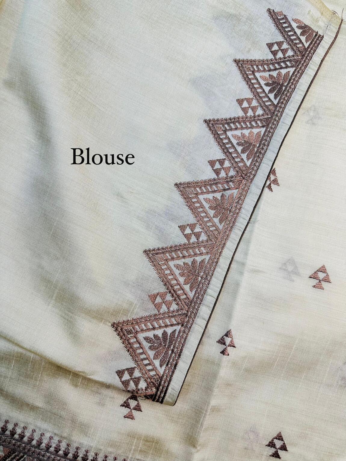 Prettiest Off White Embroidery Work Tussar Silk Saree With Prominent Blouse Piece