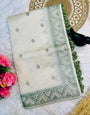 Beguiling Off White Embroidery Work Tussar Silk Saree With Aplomb Blouse Piece