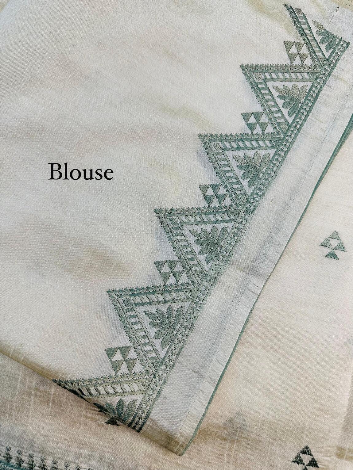 Beguiling Off White Embroidery Work Tussar Silk Saree With Aplomb Blouse Piece