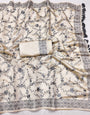 Magnificat Beige Embroidery Work Tussar Silk Saree With Unequalled Blouse Piece
