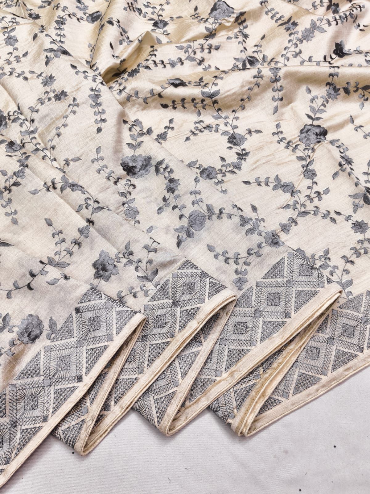 Magnificat Beige Embroidery Work Tussar Silk Saree With Unequalled Blouse Piece