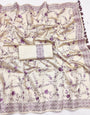 Divine Beige Embroidery Work Tussar Silk Saree With Glowing Blouse Piece
